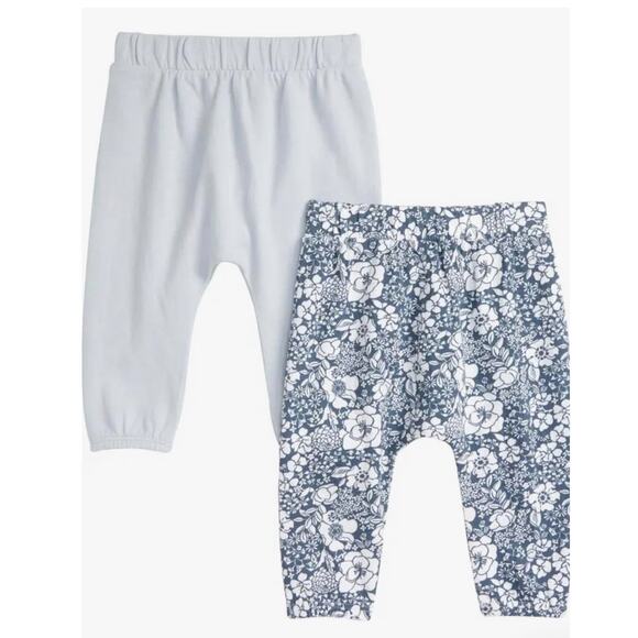 NWT Nordstrom Blue White Floral Maze 2-Pack Jogger Pants Baby Girls' Size 9M - Picture 1 of 3